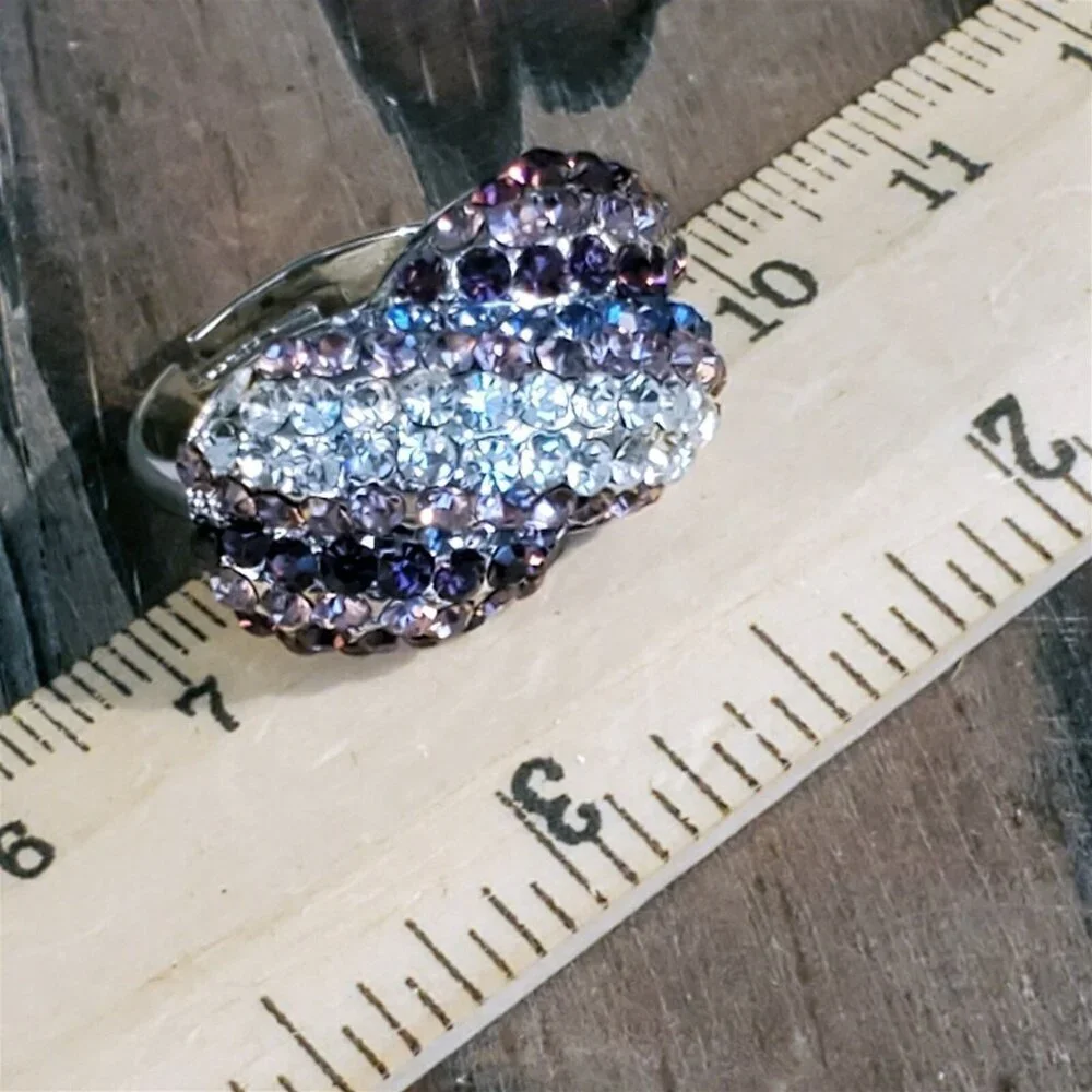 Purple Clear Glam Czech Rhinestones Crystals Cocktail Ring